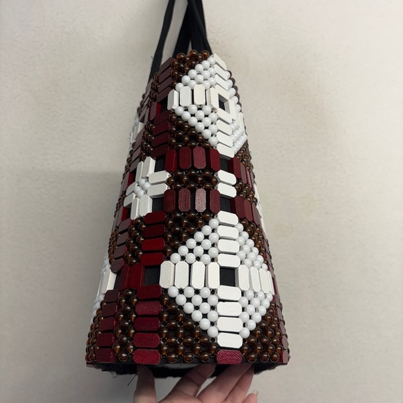 African Beaded Structured Handbag Red White Black - Picture 10 of 11